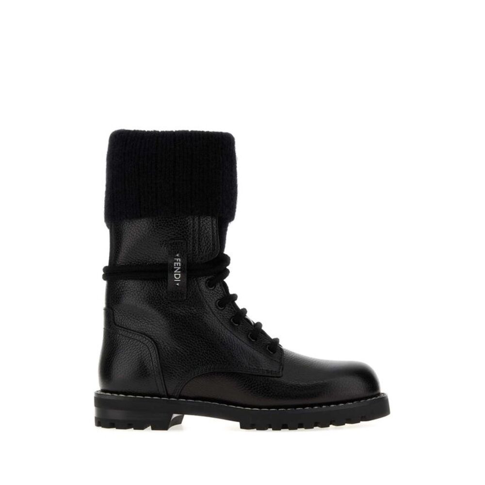 Fendi Women Black Leather Fendi Commando Ankle Boots
